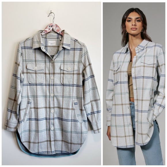 7 DIAMONDS Generation Plaid Shacket in Gray Button Long Women’s S Small - Picture 1 of 10